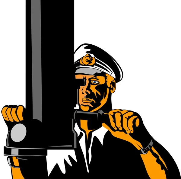 Marina capitán marinero con periscopio — Vector de stock