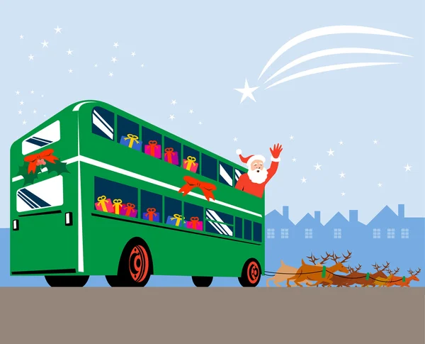 Papai Noel ônibus de dois andares — Vetor de Stock