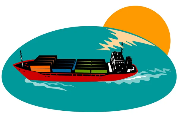 Embarcación de carga de barco contenedor — Vector de stock