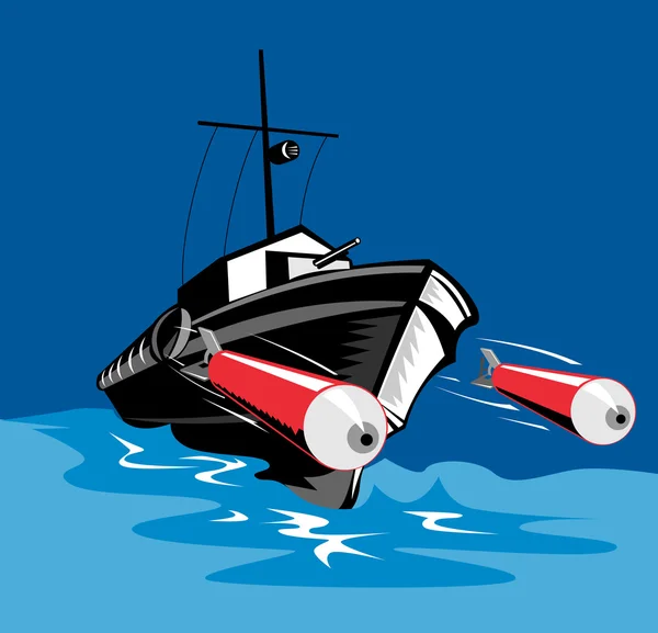 Bateau torpilleur rétro — Image vectorielle