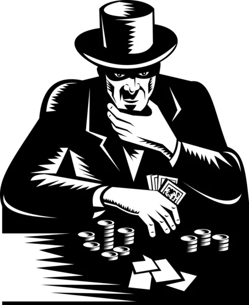 Jugador de Poker Gambler Gambling Retro — Vector de stock