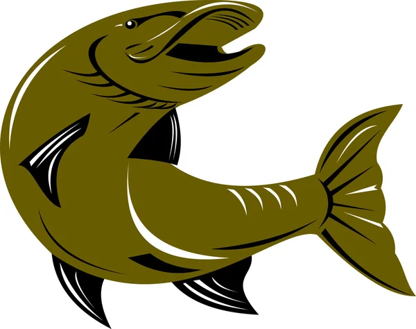 Muskellunge Muskie pesca retro — Vector de stock