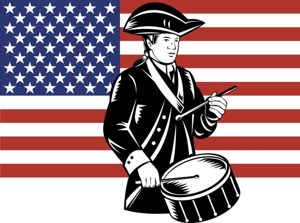 Americký vlastenec bubeník hvězdy a pruhy vlajka — Stockový vektor
