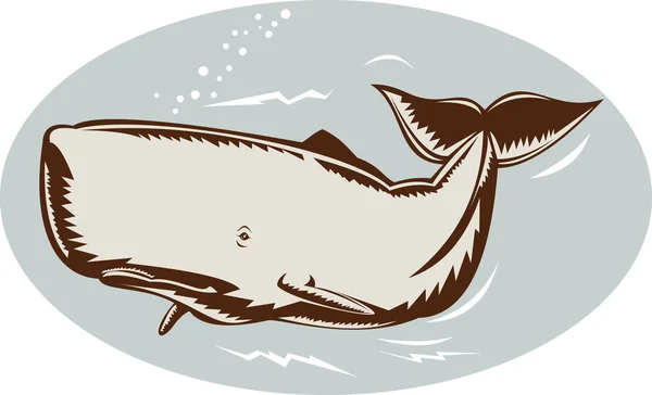 クジラのレトロな木版画 — ストックベクタ