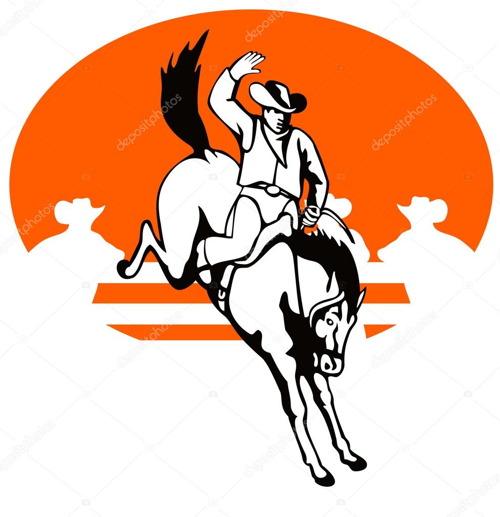 Rodeo Cowboy Riding Bucking Bronco Horse
