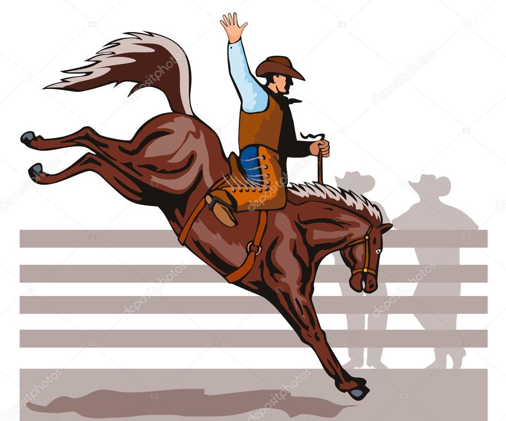 Rodeo Cowboy Riding Bucking Bronco Horse