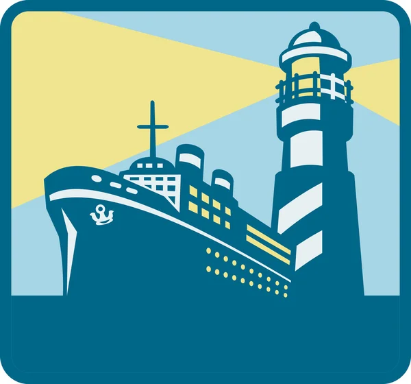 Passagierschiff Frachtboot Leuchtturm Retro — Stockvektor