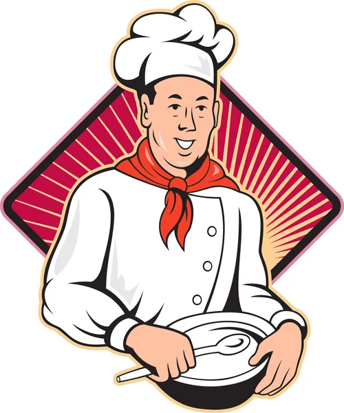 Chef cuisinier Baker Mixing Bowl bande dessinée — Image vectorielle