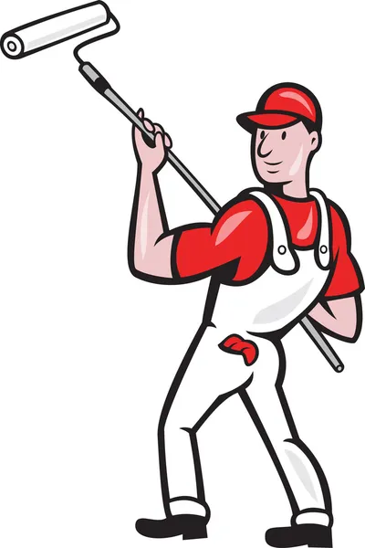 House Painter With Paint Roller Cartoon — Stock Vector