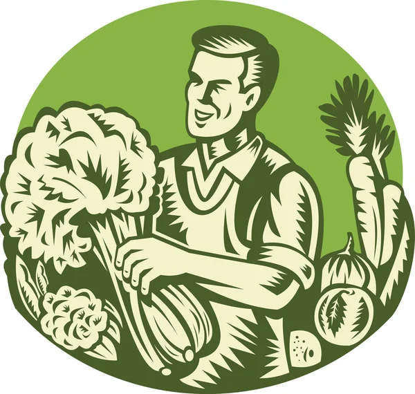 Granjero ecológico Green Grocer Vegetable Retro — Vector de stock