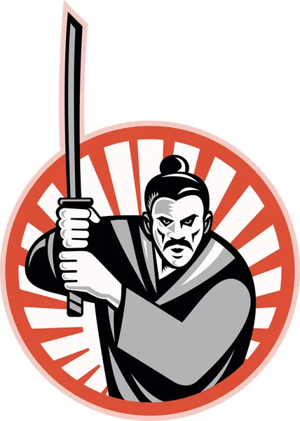 Samurai Warrior Sword Retro — Stock Vector