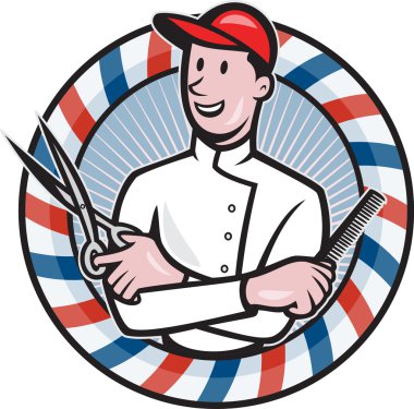 Berber makası ve tarak karikatür