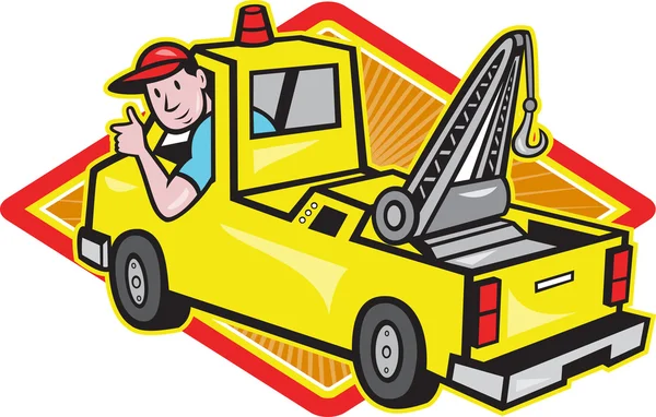 Tow Wrecker Truck Driver Thumbs Up — Stock Vector