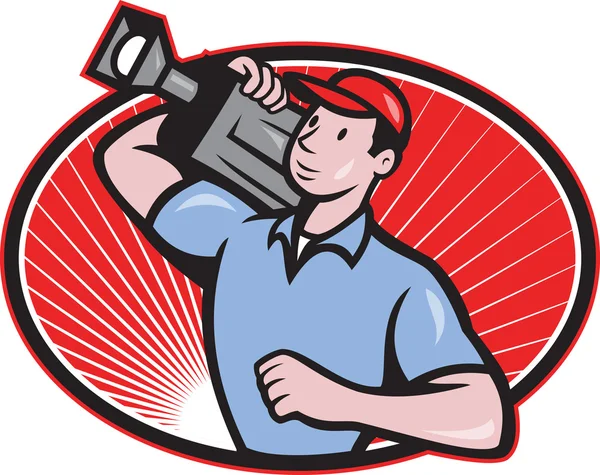 Cameraman Film Crew Carry Camera — Stock Vector