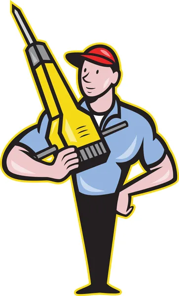 Obrero de la construcción Jackhammer taladro neumático — Vector de stock