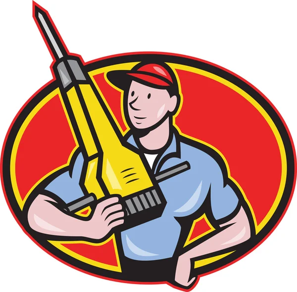 Construction Worker Jackhammer Pneumatic Drill — Stock Vector