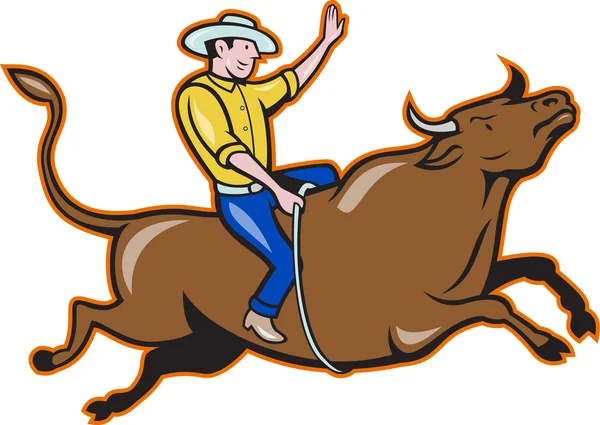 Retro de equitação do rodeo cowboy touro — Vetor de Stock