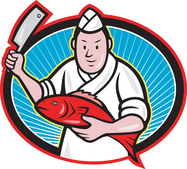 일본 생선 장 수 정육점 요리사 요리사 — 스톡 벡터