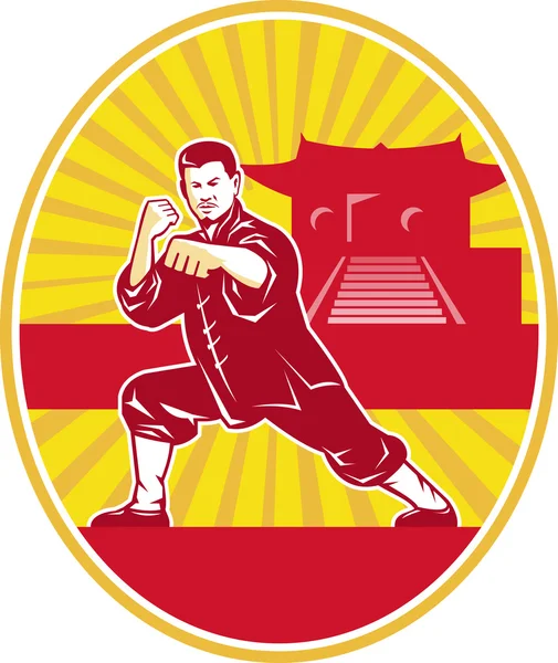 Shaolin kung fu πολεμικές τέχνες πλοίαρχος ρετρό — Διανυσματικό Αρχείο