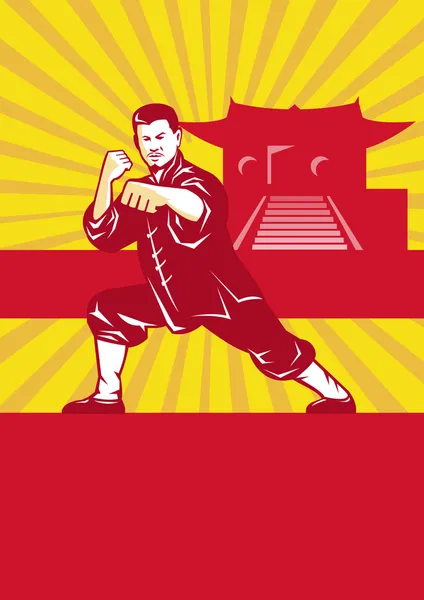 Shaolin kung fu dövüş sanatları ustası retro — Stok Vektör