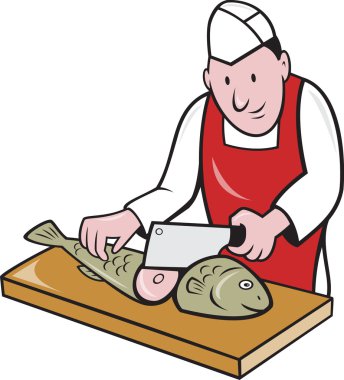 Sushi chef kasap balık satıcısı karikatür