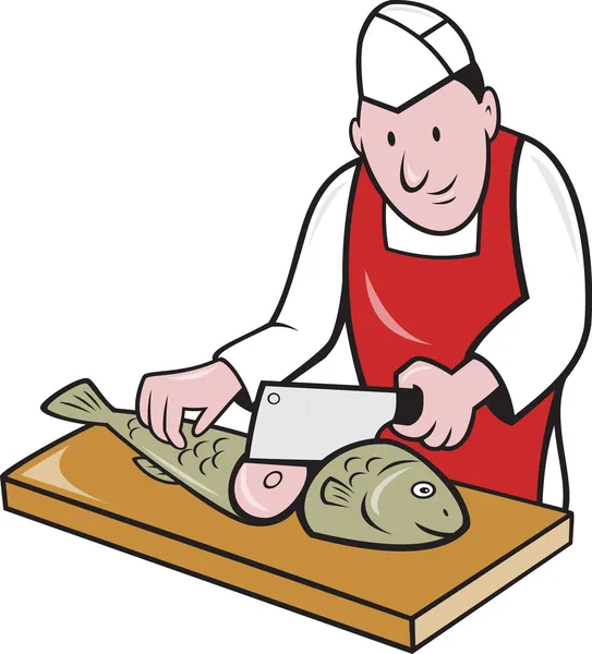 Sushi Chef Butcher Fishmonger Cartoon — Stock Vector