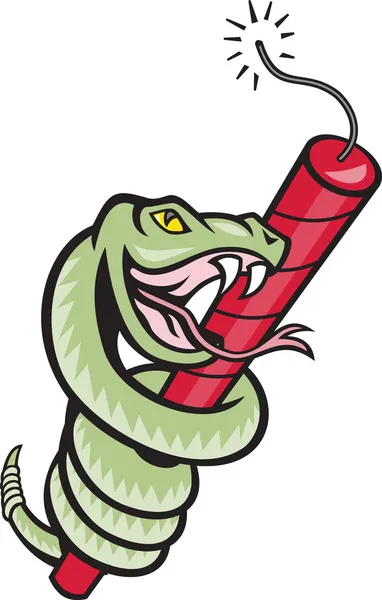 Φίδι κουδουνίστρα συσπείρωση δυναμίτη κινουμένων σχεδίων — Διανυσματικό Αρχείο