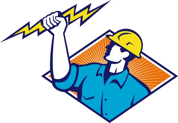 Electrician Construction Worker Retro — Stock Vector