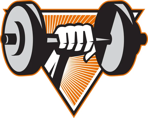 Hand Lifting Dumbbell Retro — Stock Vector