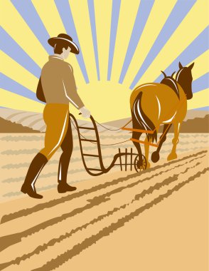 çiftçi ve çiftlik plowing at