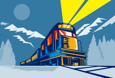 Dizel tren lokomotifi demiryolu üzerinde geliyor