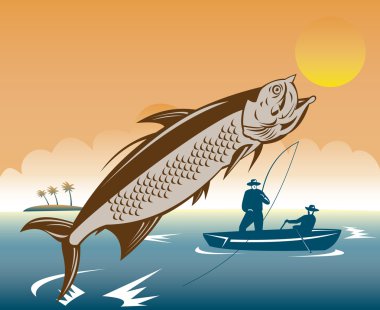 tarpon balık atlama tarafından balıkçı balıkçılık reeled.