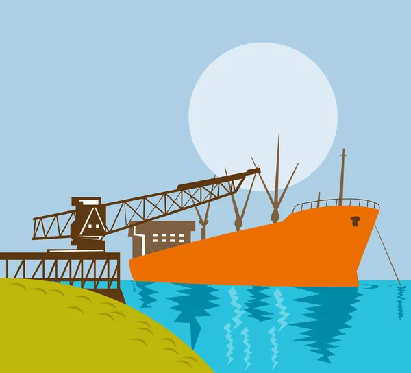 Boom crane loading a cargo ship — Stock Vector