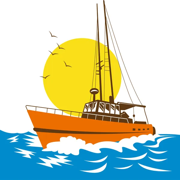 Barco de pesca no mar — Vetor de Stock