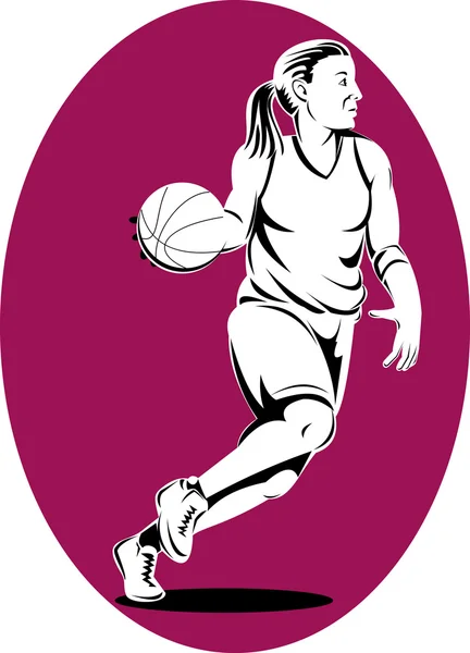 Basketbal speler dribbelen bal — Stockvector