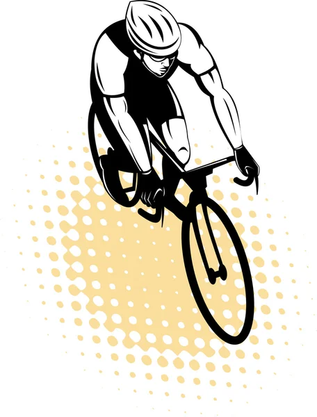 Male cyclist riding racing bicycle — Stock Vector