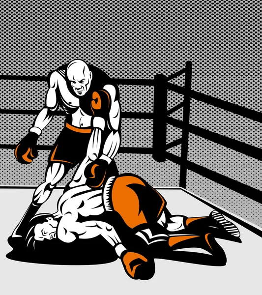 Boxeador conectando un golpe de gracia — Vector de stock