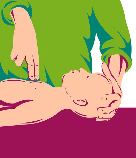 成人对婴儿儿童进行心肺复苏术 — 图库矢量图片
