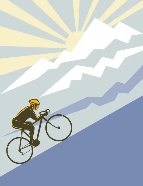 Ciclista hombre equitación bicicleta de carreras de montaña — Vector de stock