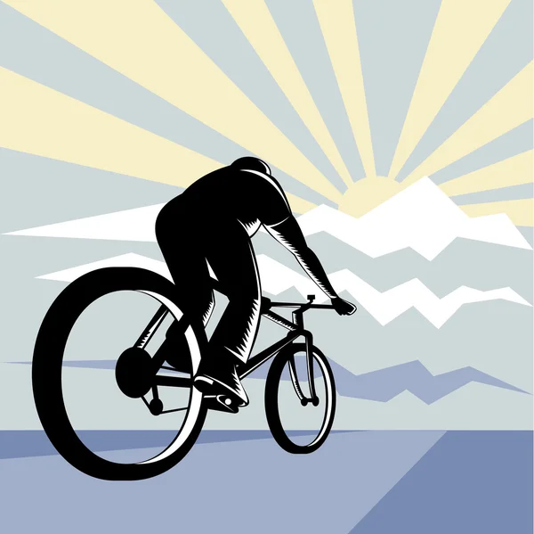 Ciclista hombre equitación bicicleta de carreras de montaña — Archivo Imágenes Vectoriales