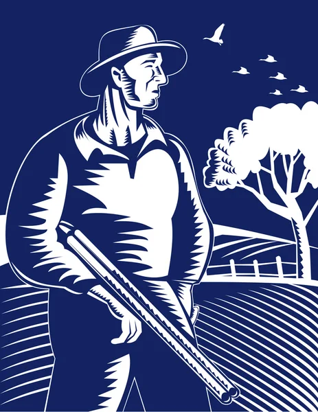 Çiftçi ya da pompalı tüfek tabanca ile avcı — Stok Vektör