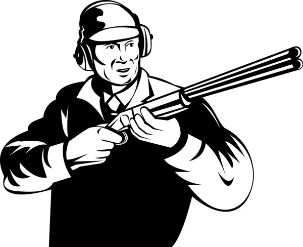 Hunter apuntando rifle de escopeta — Vector de stock