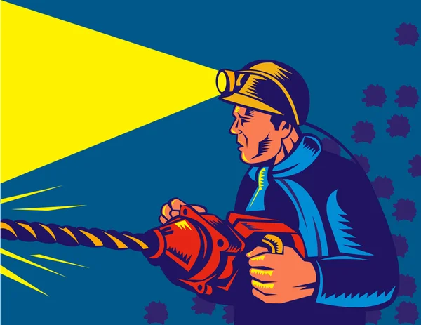 Miner with jack drill at work — Stock Vector