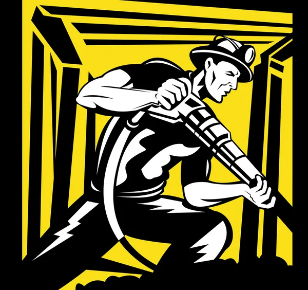 Mijnwerker met pneumatische boor op het werk — Stockvector