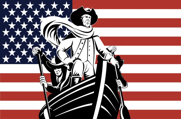 American revolution soldier or general at helm of boat — Stock Vector