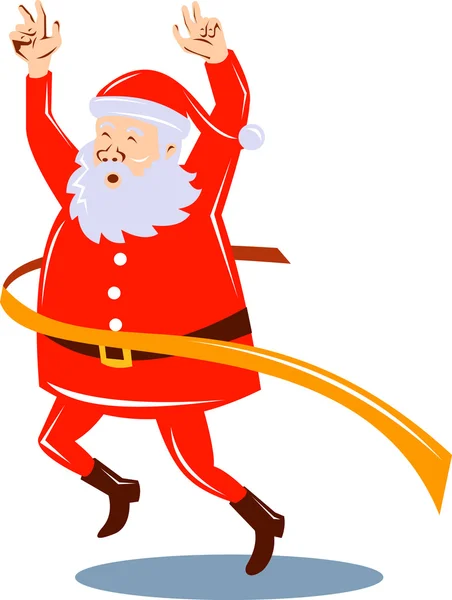 Father Christmas Santa Claus running a race on finish line — Stock Vector