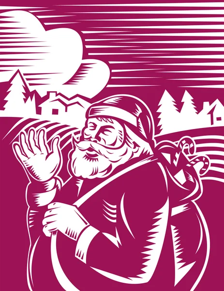Ο πατέρας των Χριστουγέννων santa claus κυματίζει γειά σου — Διανυσματικό Αρχείο
