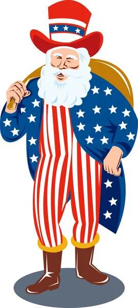 Father Christmas Santa Claus dressed in American Flag — Stock Vector