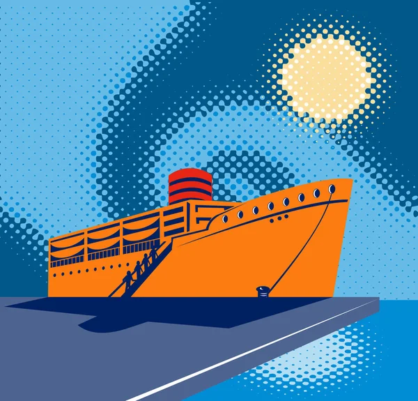 Passenger cargo ship at the docks or pier — Stock Vector