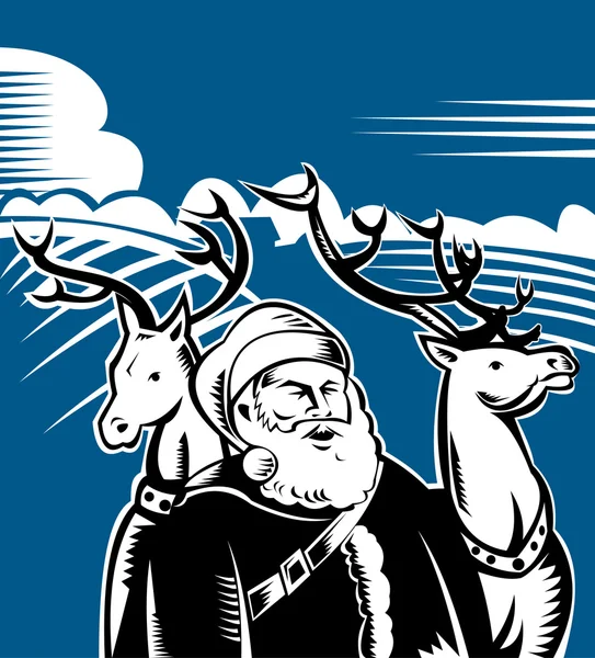 Papá Noel Papá Noel con renos — Vector de stock